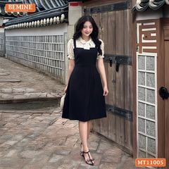 Đầm thiết kế BEMINE cổ kiểu phối voan nơ giả yếm dáng chữ A MT11005