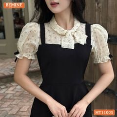Đầm thiết kế BEMINE cổ kiểu phối voan nơ giả yếm dáng chữ A MT11005