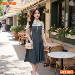 Đầm thiết kế BEMINE cổ sơ mi dây kéo trước dáng chữ A MT11008
