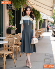 Đầm thiết kế BEMINE cổ sơ mi dây kéo trước dáng chữ A MT11008