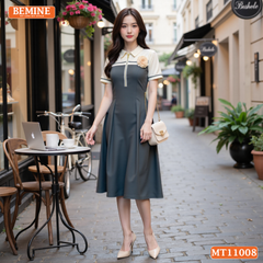 Đầm thiết kế BEMINE cổ sơ mi dây kéo trước dáng chữ A MT11008