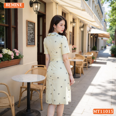 Đầm thiết kế BEMINE cổ sơ mi in nơ dáng chữ A phù hợp đi làm-MT11015