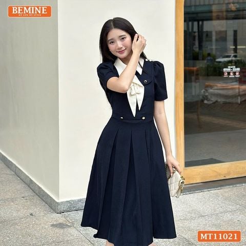 Đầm thiết kế BEMINE cổ đức nơ kiểu dáng chữ A phù hợp đi làm-MT11021
