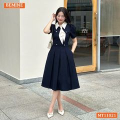 Đầm thiết kế BEMINE cổ đức nơ kiểu dáng chữ A phù hợp đi làm-MT11021