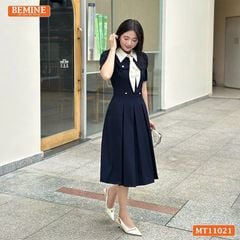 Đầm thiết kế BEMINE cổ đức nơ kiểu dáng chữ A phù hợp đi làm-MT11021
