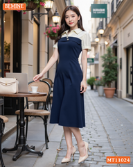 Đầm thiết kế BEMINE cổ sơ mi phối ren hoa dáng chữ A phù hợp đi làm-MT11024
