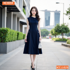 Đầm thiết kế BEMINE cổ sơ mi lệch sát nách dáng chữ A MT11026