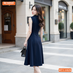 Đầm thiết kế BEMINE cổ sơ mi lệch sát nách dáng chữ A MT11026