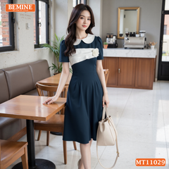 Đầm thiết kế BEMINE cổ sen ngực phối hoa dáng chữ A MT11029