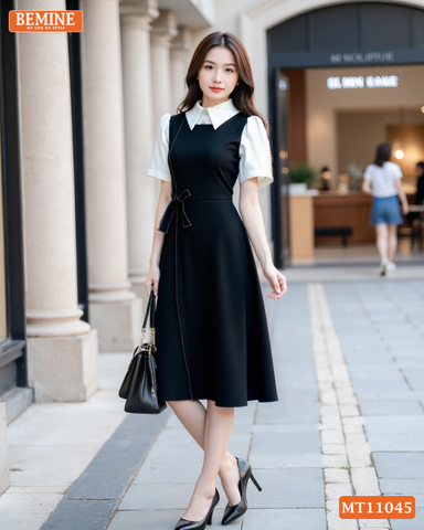 Đầm thiết kế BEMINE cổ đức eo đính nơ dáng chữ A MT11045