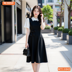 Đầm thiết kế BEMINE cổ đức eo đính nơ dáng chữ A MT11045