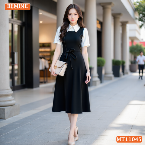 Đầm thiết kế BEMINE cổ đức eo đính nơ dáng chữ A MT11045