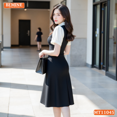 Đầm thiết kế BEMINE cổ đức eo đính nơ dáng chữ A MT11045