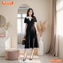 Đầm thiết kế BEMINE cổ tròn phối bèo cách điệu dáng chữ A phù hợp-MT11047