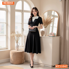 Đầm thiết kế BEMINE cổ tròn phối bèo cách điệu dáng chữ A phù hợp-MT11047