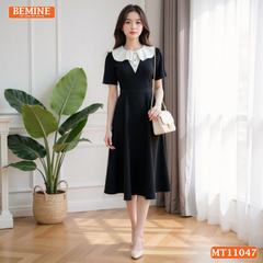 Đầm thiết kế BEMINE cổ tròn phối bèo cách điệu dáng chữ A phù hợp-MT11047