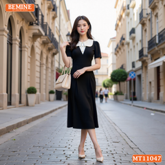 Đầm thiết kế BEMINE cổ tròn phối bèo cách điệu dáng chữ A phù hợp-MT11047