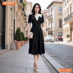 Đầm thiết kế BEMINE cổ tròn phối bèo cách điệu dáng chữ A phù hợp-MT11047