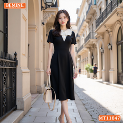 Đầm thiết kế BEMINE cổ tròn phối bèo cách điệu dáng chữ A phù hợp-MT11047