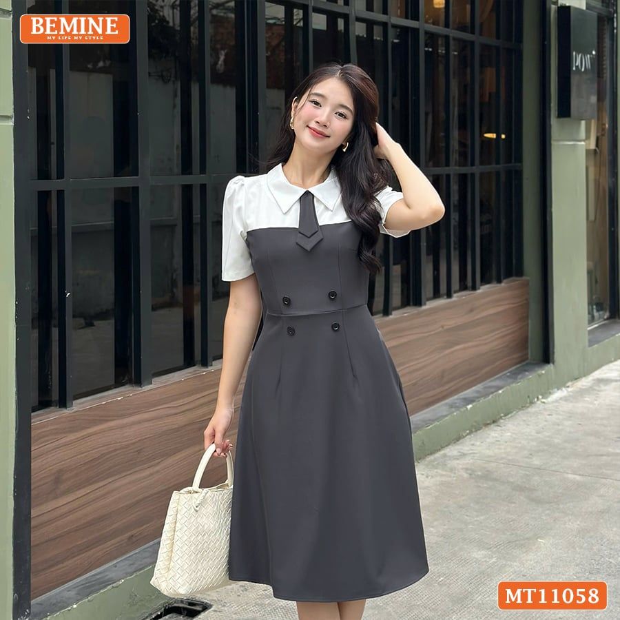 Đầm thiết kế BEMINE cổ đức cavat giả dáng chữ A phù hợp đi làm-MT11058