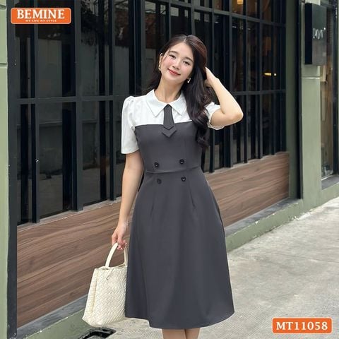 Đầm thiết kế BEMINE cổ đức cavat giả dáng chữ A phù hợp đi làm-MT11058