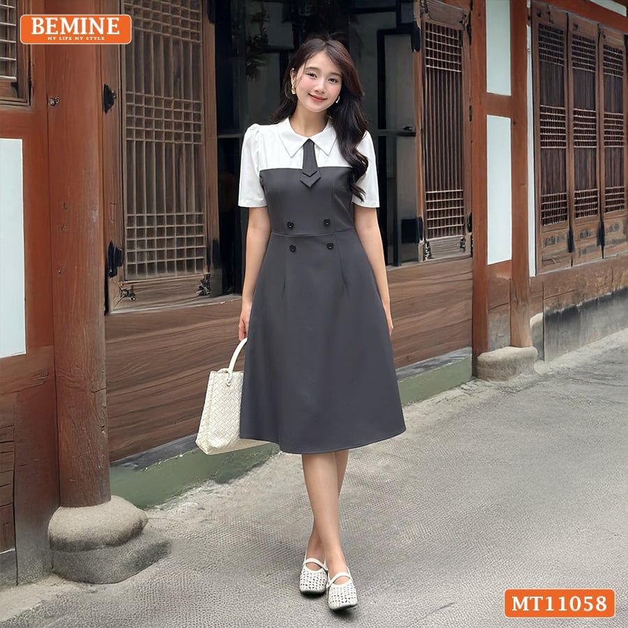 Đầm thiết kế BEMINE cổ đức cavat giả dáng chữ A phù hợp đi làm-MT11058