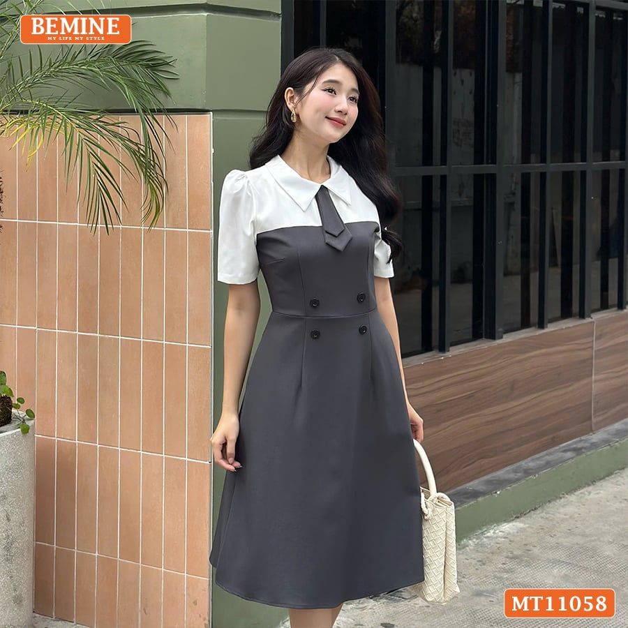 Đầm thiết kế BEMINE cổ đức cavat giả dáng chữ A phù hợp đi làm-MT11058