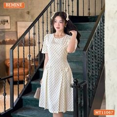 Đầm thiết kế BEMINE cổ tròn họa tiết chấm bi dáng chữ A phù hợp đi làm-MT11067