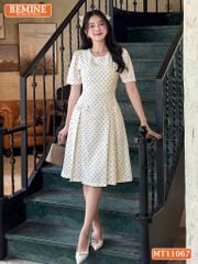Đầm thiết kế BEMINE cổ tròn họa tiết chấm bi dáng chữ A phù hợp đi làm-MT11067