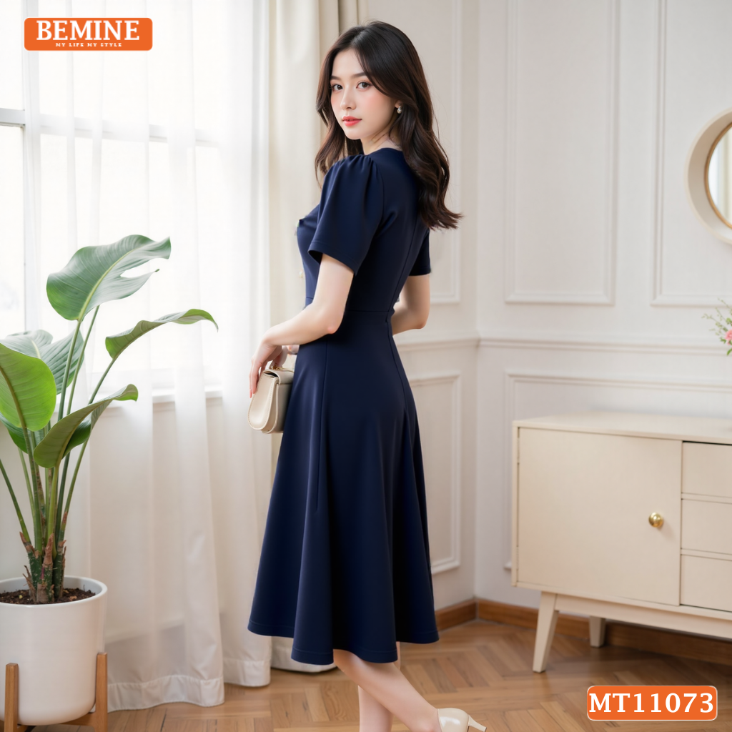 Đầm thiết kế BEMINE cổ thuyền đính cúc dáng chữ A MT11073
