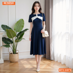Đầm thiết kế BEMINE cổ thuyền đính cúc dáng chữ A MT11073