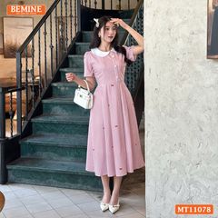 Đầm thiết kế BEMINE cổ sen cúc lệch dáng chữ A phù hợp đi chơi-MT11078