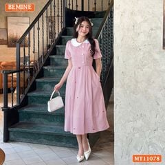 Đầm thiết kế BEMINE cổ sen cúc lệch dáng chữ A phù hợp đi chơi-MT11078