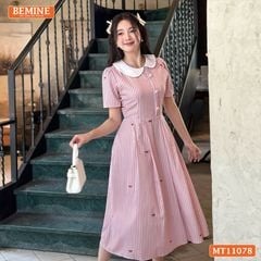 Đầm thiết kế BEMINE cổ sen cúc lệch dáng chữ A phù hợp đi chơi-MT11078