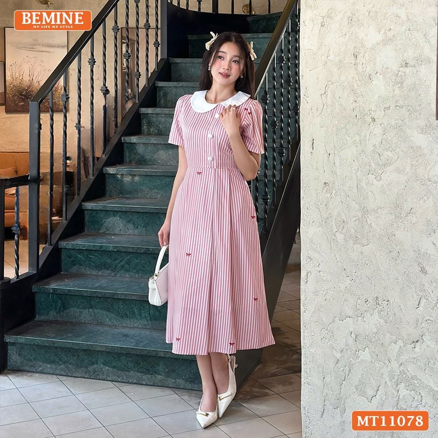 Đầm thiết kế BEMINE cổ sen cúc lệch dáng chữ A phù hợp đi chơi-MT11078