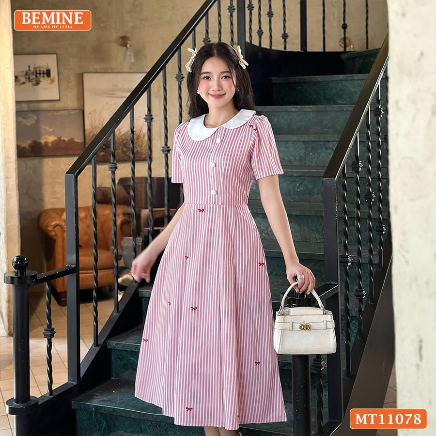 Đầm thiết kế BEMINE cổ sen cúc lệch dáng chữ A phù hợp đi chơi-MT11078