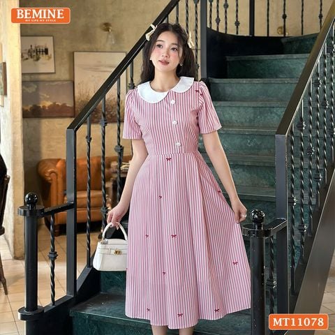 Đầm thiết kế BEMINE cổ sen cúc lệch dáng chữ A phù hợp đi chơi-MT11078
