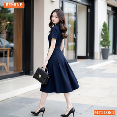 Đầm thiết kế BEMINE cổ đức đính nơ phối viền dáng chữ A MT11081