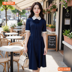 Đầm thiết kế BEMINE cổ sen đính hoa dáng chữ A MT11083