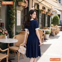 Đầm thiết kế BEMINE cổ sen đính hoa dáng chữ A MT11083