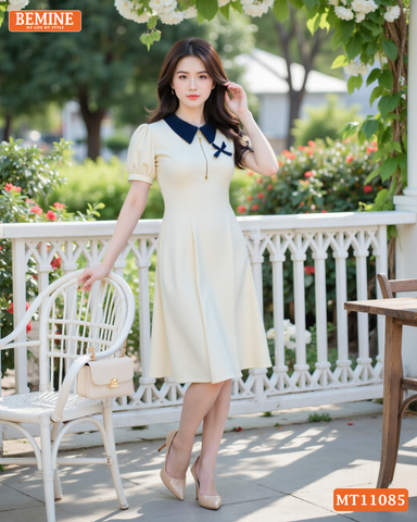 Đầm thiết kế BEMINE cổ đức dây kéo trước dáng chữ A MT11085