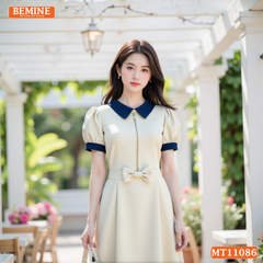 Đầm thiết kế BEMINE cổ đức dây kéo trước nơ eo dáng chữ A MT11086