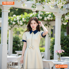 Đầm thiết kế BEMINE cổ đức dây kéo trước nơ eo dáng chữ A MT11086