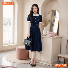 Đầm thiết kế BEMINE cổ đức đính nơ có viền dáng chữ A MT11087