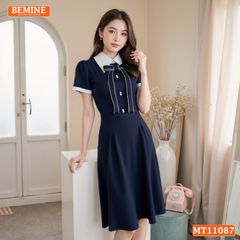 Đầm thiết kế BEMINE cổ đức đính nơ có viền dáng chữ A MT11087