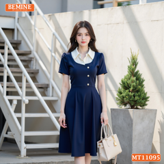 Đầm thiết kế BEMINE cổ sơ mi phối đính cúc dáng chữ A MT11095