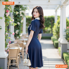 Đầm thiết kế BEMINE cổ sơ mi phối đính cúc dáng chữ A MT11095