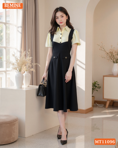 Đầm thiết kế BEMINE cổ sơ mi phối tơ giả yếm MT11096