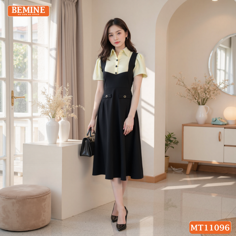 Đầm thiết kế BEMINE cổ sơ mi phối tơ giả yếm MT11096