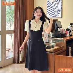 Đầm thiết kế BEMINE cổ sơ mi phối tơ giả yếm MT11096